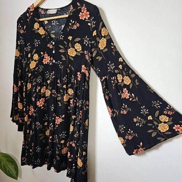 NEVER WORN ALTAR'D STATE FLORAL BELL SLEEVES BOHO BABYDOLL STYLE SHORT DRESS SM - Picture 2 of 16